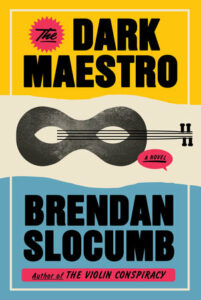Cover of Dark Maestro shows a black mask on a stylized string instrument.
