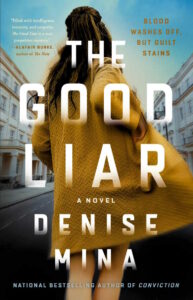 Cover of The Good Liar shows a woman in a yellow coat with her back turned on a London street. 