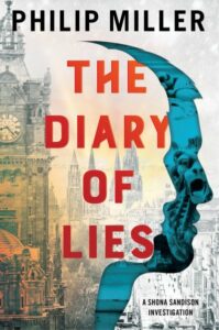 The cover of The Diary of Lies shows two outlined profiles layered over photos of city scenes.
