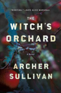 The cover of The Witch's Orchard is dark and shows a close-up of a tree branch with red fruit.