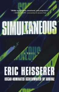 The cover of Simultaneous is an abstract image with the title broken up with diagonal stripes. 