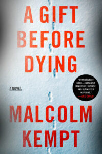 Cover of A Gift Before Dying shows footprints in snow from above.