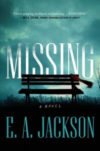 Cover of Missing shows an empty park bench silhouetted against a stormy blue sky.