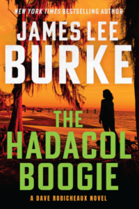 Cover of Hadacol Boogie shows the silhouette of a woman and a palm tree beside a beach with a yellow sky.