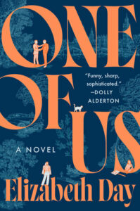 Cover of One of Us has the title in orange against a dark blue background with trees,the Houses of Parliament, and some small figures scattered about in lighter blue.
