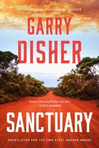 Cover of Sanctuary shows a red dirt road between green shrubs receding into the distance.