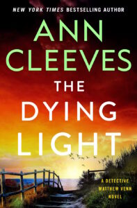Cover of The Dying Light shows a rustic walkway leading to the sea and a yellow and red sunset.
