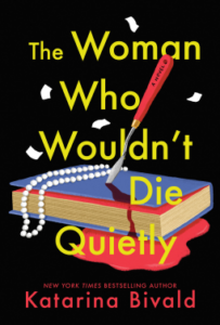Cover shows a book with a string of pearls and a knife sticking in it, a puddle of blood spreading from underneath.