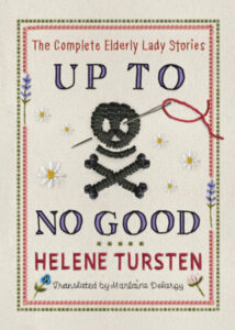 Cover shows a cross stitch featuring flowers and a skull and cross bones with a needle and thread inserted through the skull. 