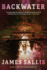 Cover of Backwater shows a moody, dark photo of a pool of water surrounded by dense vegetation in sepia-stained tones.